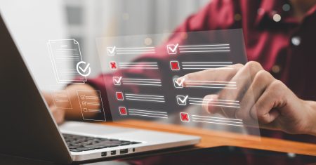 Online assessment and survey concept. Online assessments, surveys, exams, or quizzes. digital evaluation and data collection. Check marks on checklist and Filling online form or answering questions.